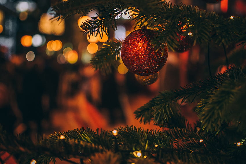 Feiertage, Neujahr, Unschärfe, glatt, Weihnachten, Weihnachtsbaum, Dekoration, Weihnachtsbaumspielzeug HD-Hintergrundbild