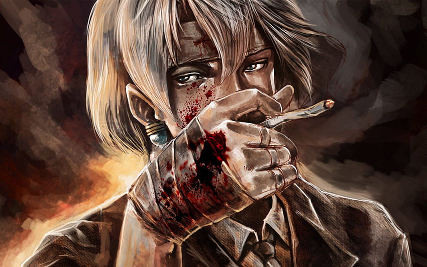 Art guy blood hand dressing Bandage cigarette anime . . 514421, Anime Boy Smoking HD wallpaper