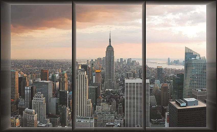New York City Skyline Pencere Görünümü Duvar Resmi Amazon - Şehir HD duvar kağıdı