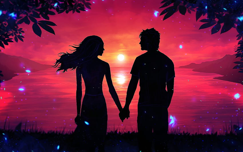 Романтична двойка, залез, живописен за MacBook Pro 17 инча, романтична природа HD тапет