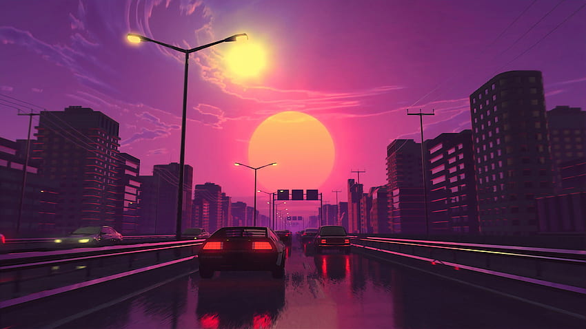 Vaporwave Artwork City Lights Street, Vaporwave Car HD wallpaper