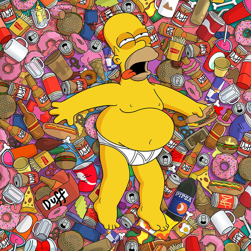 cervezas, comida, helado, botellas, pizza, Homer Simpson, Simpsons Donut fondo de pantalla del teléfono