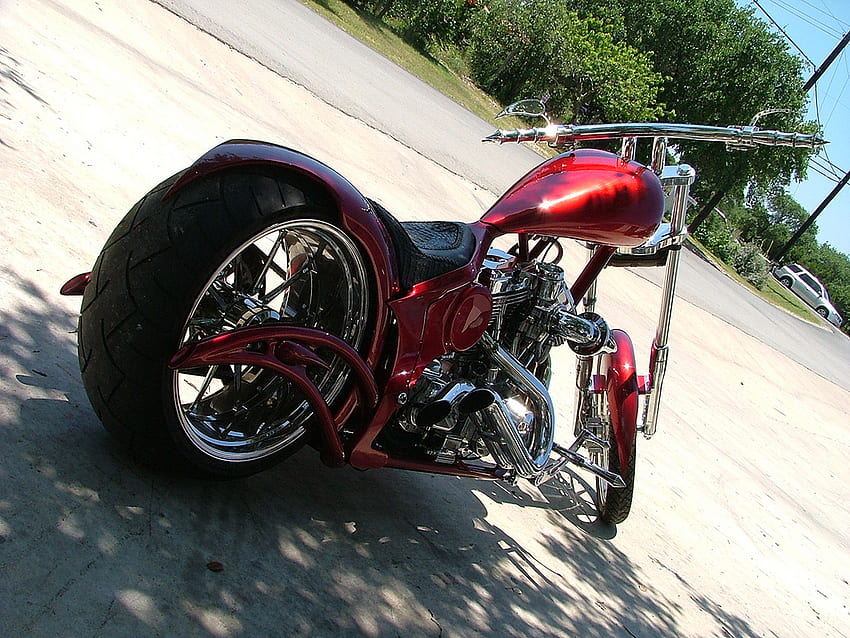 Harley Davidson Merah Kustom, sepeda, sepeda motor, harley, helikopter Wallpaper HD