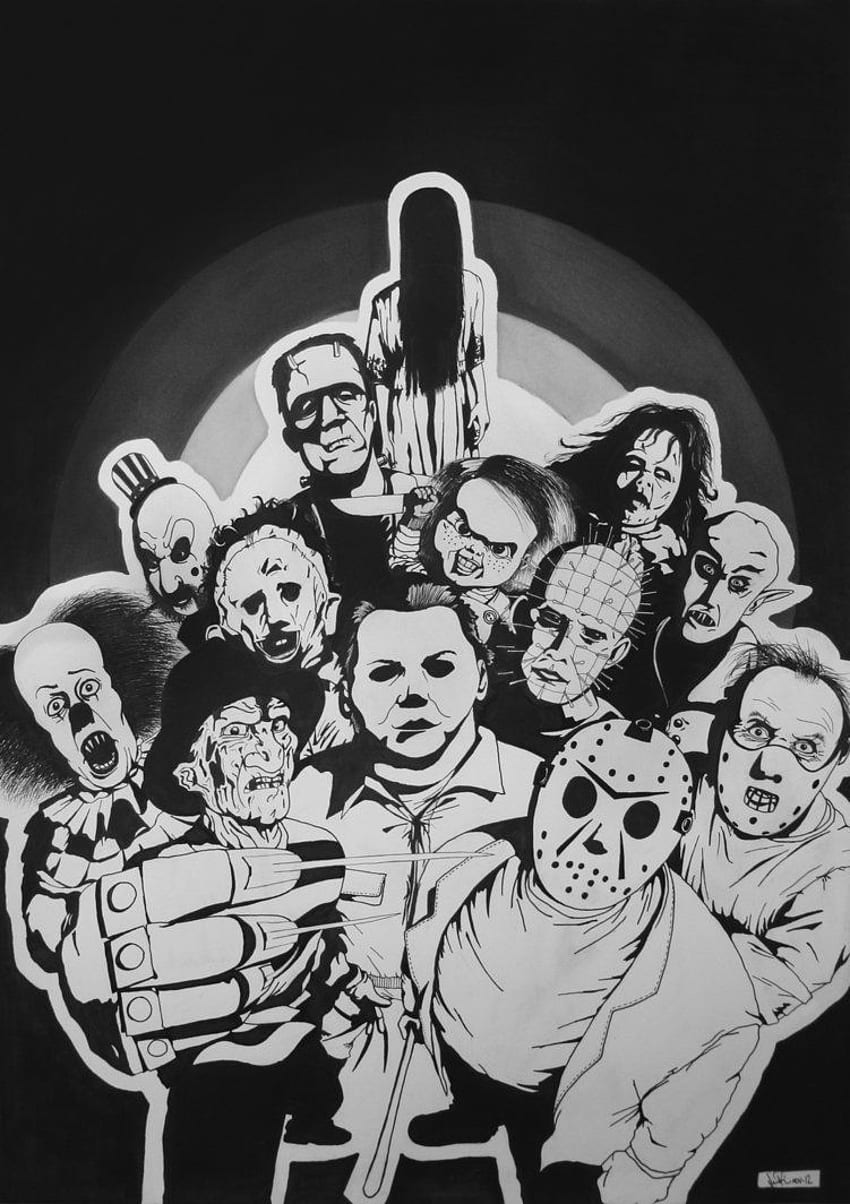 Una colección de personajes clásicos de películas de terror, Vintage Horror Comic fondo de pantalla del teléfono