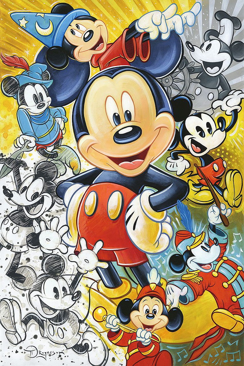 Years of Mickey Mouse by Tim Rogerson. Disney fine art, Mickey mouse background, Mickey mouse art HD phone wallpaper