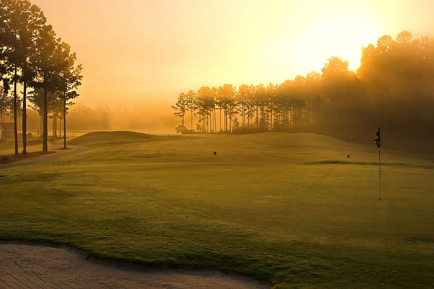 Golf Course, Yellow Aesthetic Sunset HD wallpaper