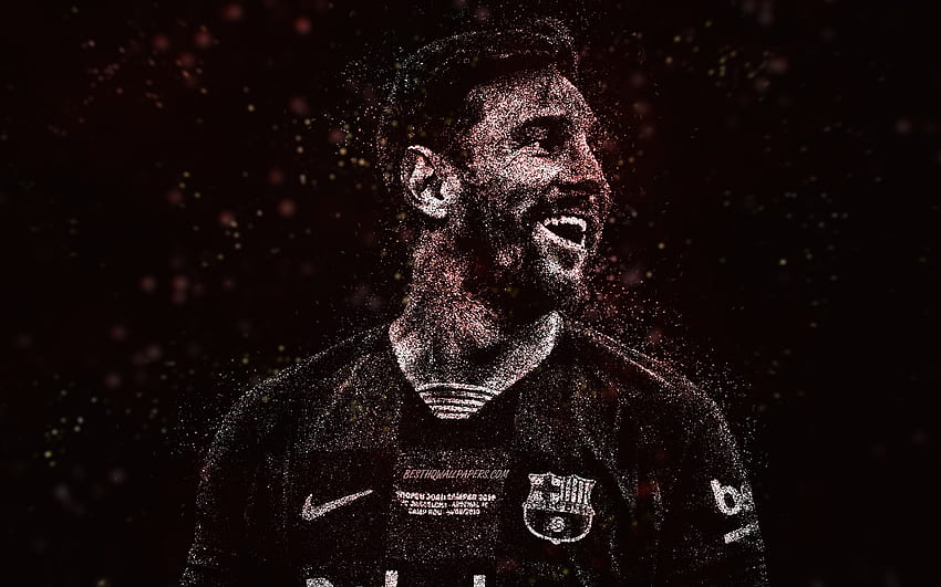 Lionel Messi, FC Barcelona, ​​weiße Glitzerkunst, argentinischer Fußballer, Leo Messi, schwarzer Hintergrund, kreative Kunst, Fußball für mit Auflösung. Gute Qualität HD-Hintergrundbild