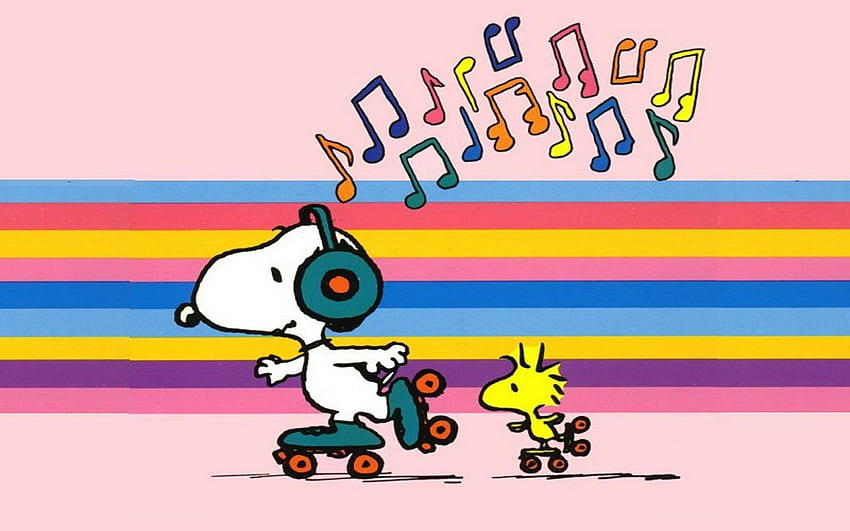 Snoopy dan Woodstock mendengarkan Musik . Latar belakang . Wallpaper HD