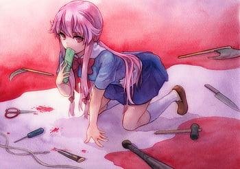 tongues, tongue out, face, pink hair, looking at viewer, fingers, eyes,  anime, yandere, white background, Gasai Yuno, Mirai Nikki, anime girls,  blood, Bleeding Eyes, horror