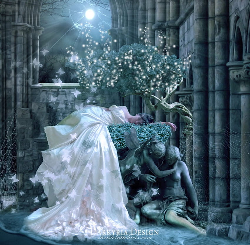 Kapel Rahasia, kapel, cahaya bulan, bulan, peri, gadis, kecantikan, patung Wallpaper HD