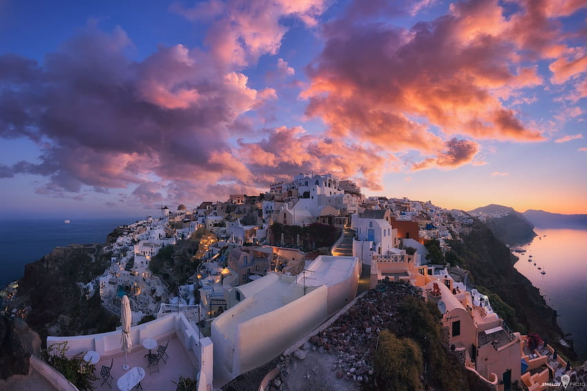 Santorini Sunset HD wallpaper