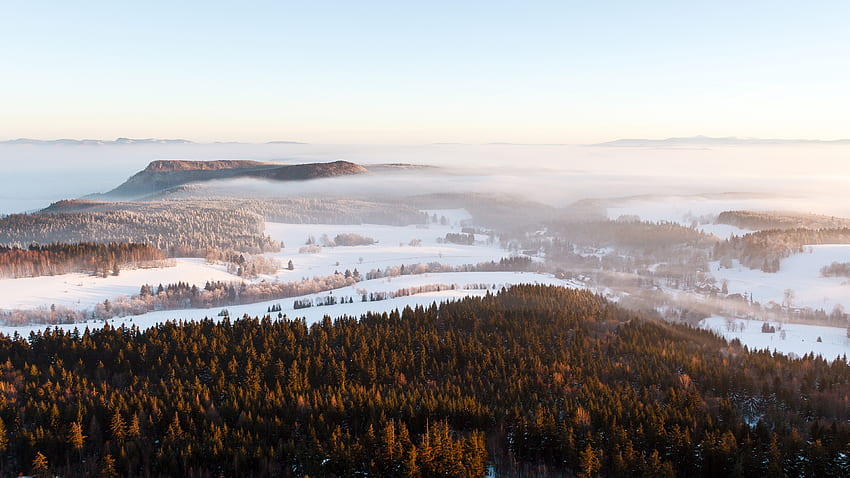 Stolowe Mountains National Park, Foggy, Mist, Landscape, Winter, Poland, , Ultra HD wallpaper