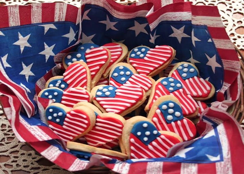 Fourth of July Cookies, White, Fourth, Cookies, July, Red, Blue HD wallpaper