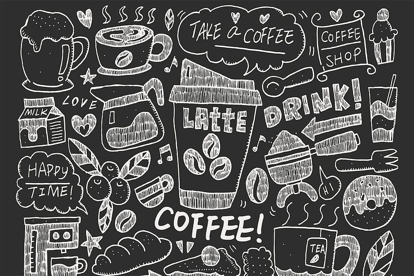 Coffee Doodle สำหรับตกแต่งร้านกาแฟ วอลล์เปเปอร์ HD