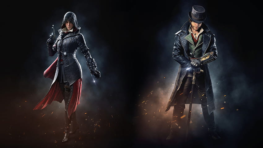 męska czarna kurtka nawierzchniowa gry wideo Assassin's Creed Syndicate Jacob Frye Evie Frye Tapeta HD