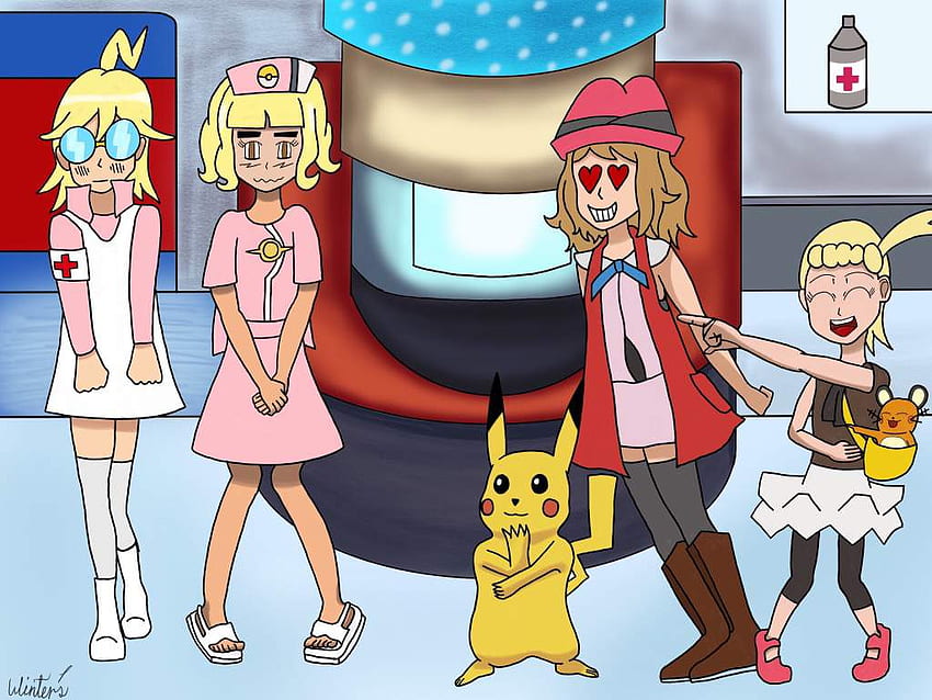 Pokémon XYZ kalos family. ASH, Serena, Clemont, and Bonnie