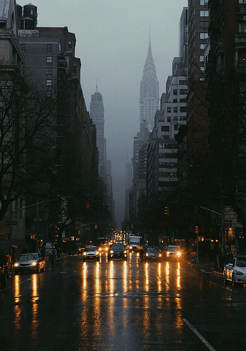 Increíble grafía de naturaleza y paisajes urbanos, Nueva York lluviosa fondo de pantalla del teléfono