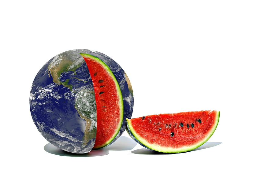 EarthMelon, blue, white, watermelon, summer, creative, fantasy, red, funny, vara HD wallpaper