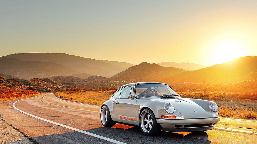 Porsche, puesta del sol, coches, carretera, vista lateral, 911 fondo de pantalla