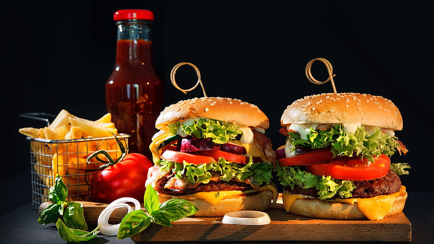 Hamburger Restauration rapide Nourriture Bouteille Légumes Fond d'écran HD