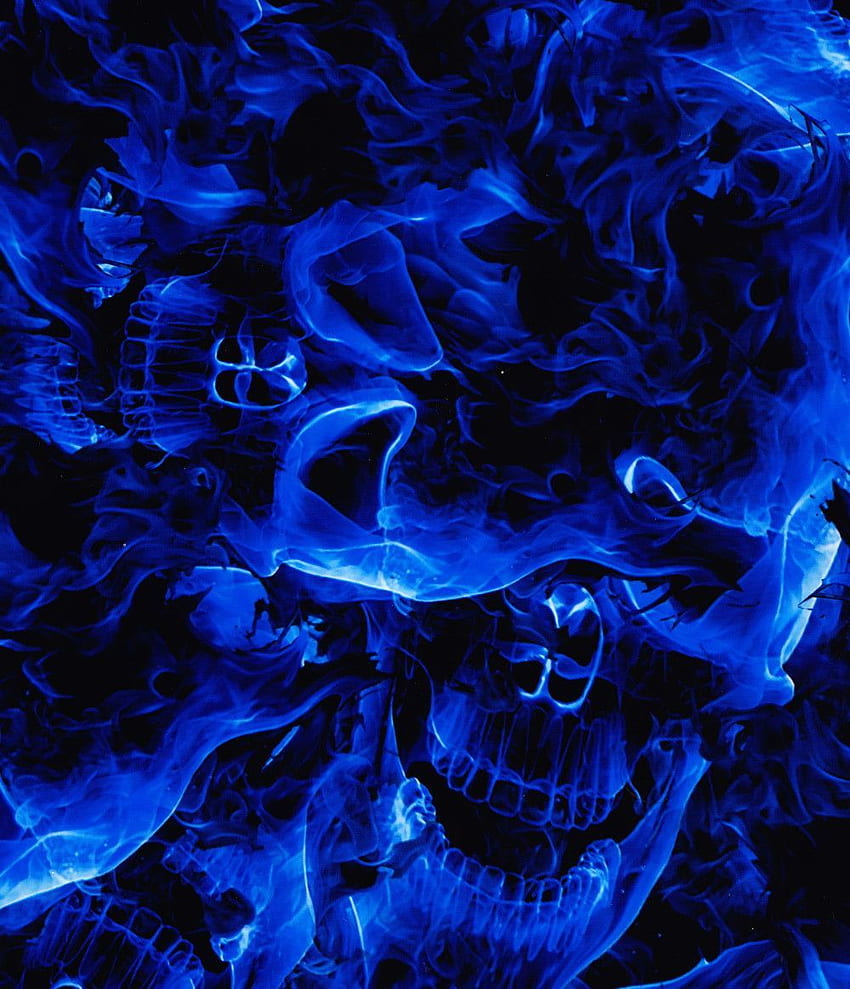 Blaues Schädelfeuer, blauer Flammenschädel HD-Handy-Hintergrundbild