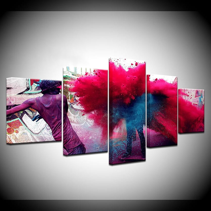 na płótnie Holi Color Festival GIFs 5 sztuk ścienny modułowy plakat do salonu Home Decor. Malarstwo i kaligrafia Tapeta na telefon HD