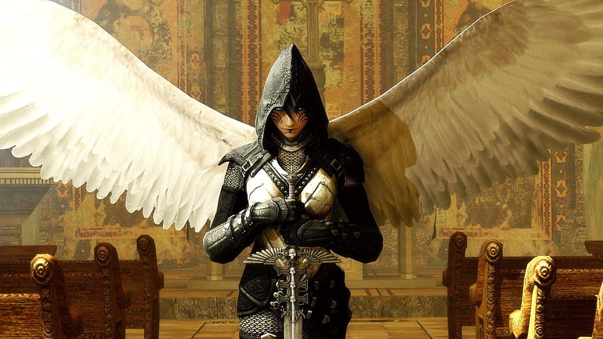 Female Knight Angel inside a Church (Fantasy ) HD wallpaper