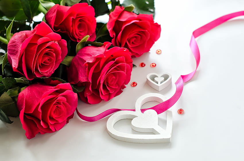 Fiori delle rose rosse del cuore di San Valentino - rosa di amore - & priorità bassa Sfondo HD