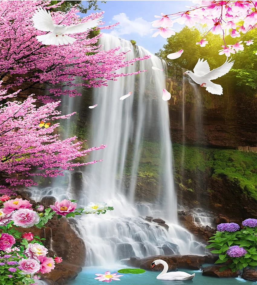 beibehang 美しい滝と美しい滝のある大カスタム。 カスタム 。 大きなカスタム、ピンクの滝 HD電話の壁紙