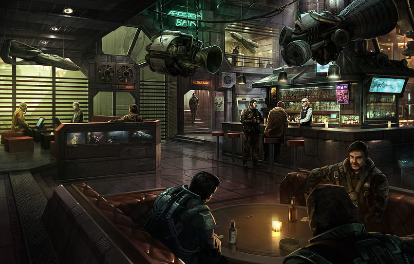 space, bar, space, booze, bar, pilots, planet, game , Star Citizen, Stanton, UEE, Star citizen, the planetary system, Stanton, pilots, Stanton III: ArcCorp for , section игры HD wallpaper