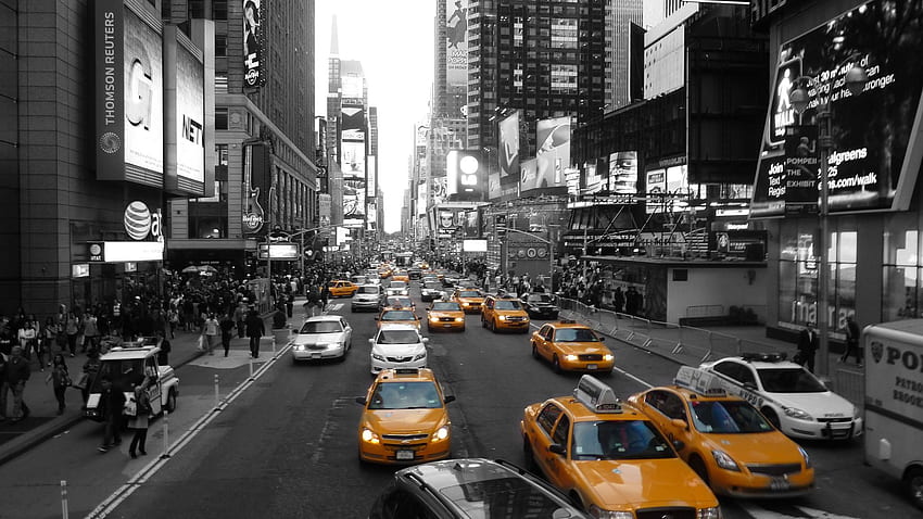 New York City Street Schwarz-Weiß-Gelb-Taxi. New York , Stadt , New York HD-Hintergrundbild