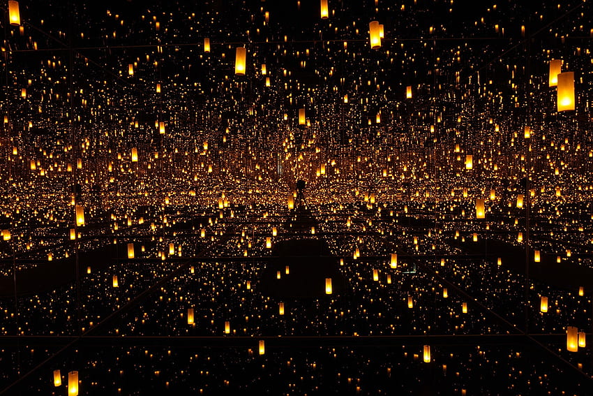 Ewigkeit, Yayoi Kusama, Nacht, Schwarz, Gelb, Lichter, Laterne HD-Hintergrundbild