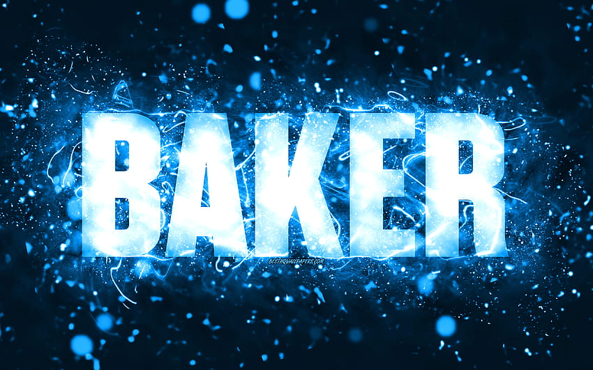 Честит Birtay Бейкър, , сини неонови светлини, име Бейкър, творчески, Бейкър Честит Биртай, Бейкър Биртай, популярни американски мъжки имена, с име Бейкър, Бейкър HD тапет