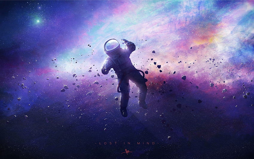 Lost In Space、Floating Astronaut、Galaxy、MacBook Pro 15 インチ、2880 X 1800 Space のアートワーク 高画質の壁紙
