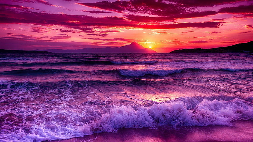 การเดินทาง พระอาทิตย์ตกมหาสมุทรสีม่วง วอลล์เปเปอร์ HD