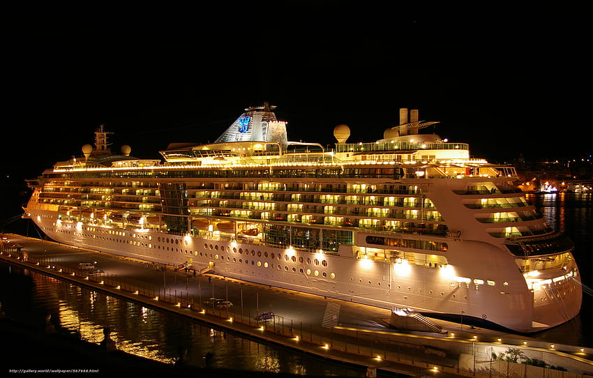 Кралски карибски круизен кораб Brilliance Of The Seas в Гранд Харбър, Малта, през нощта в резолюция, луксозен кораб HD тапет