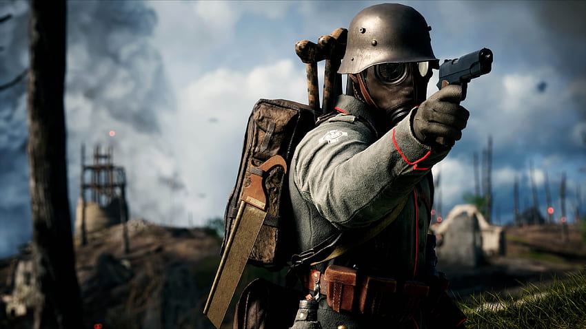 Battlefield 1 Soldado alemán con máscara de gas disparando fondo de pantalla