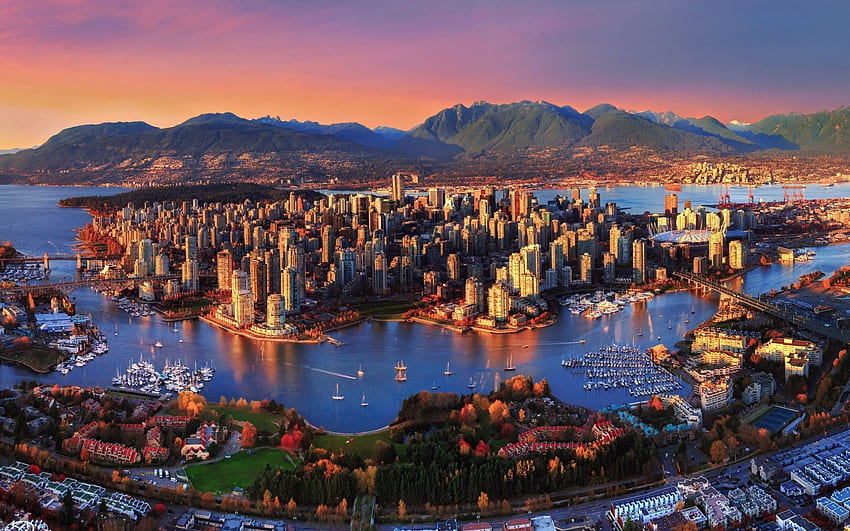 Vancouver, skyscrapers, sunset, megalopolis, British, Vancouver Canada HD wallpaper