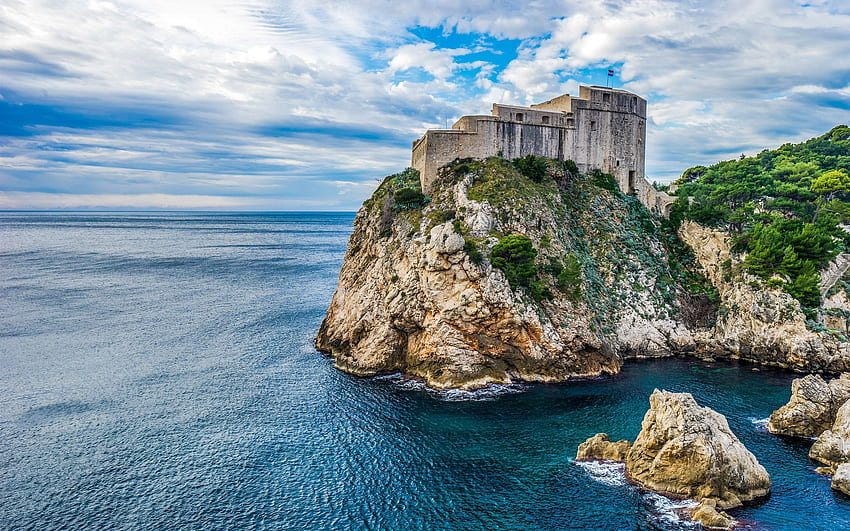 Croatia, Dubrovnik, fortress, rocks, sea iPhone 8 HD wallpaper