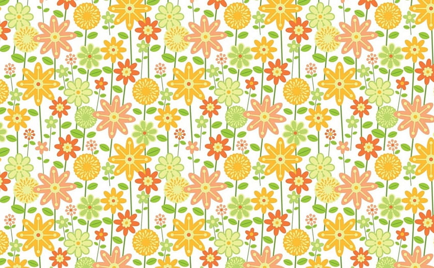 Texture, white, yellow, flower, green, paper, orange, pattern HD wallpaper