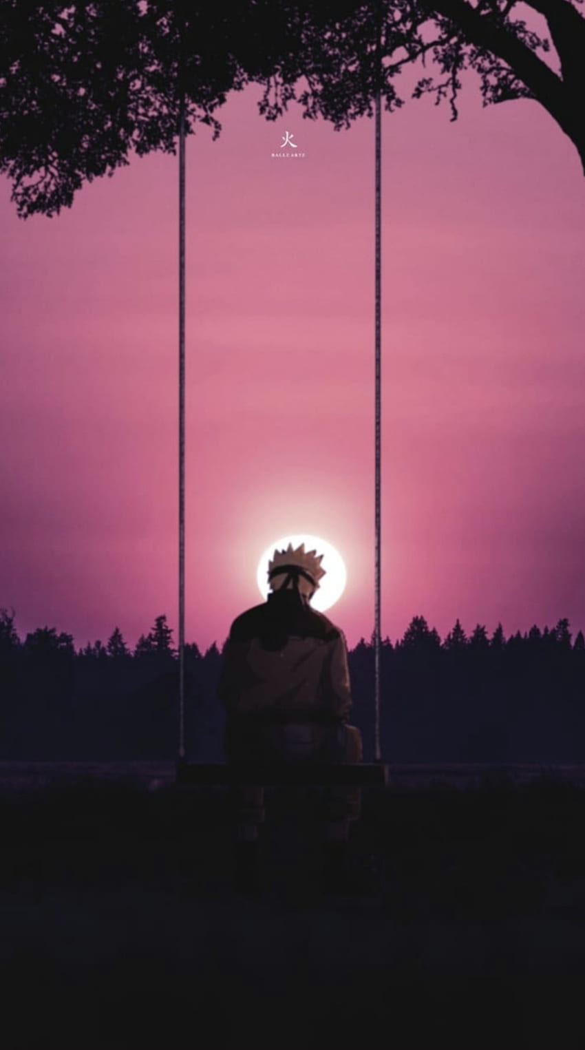 Naruto, Atmosphäre, Himmel, tief, Swing, traurig, Sonnenuntergang, Baum HD-Handy-Hintergrundbild