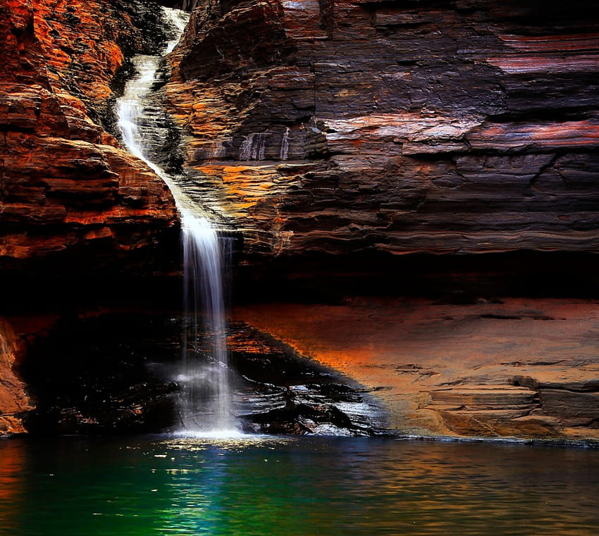 Park Narodowy Karijini, Australia, wąwóz, zatoczka, piękny, skały, naturalny basen, Park Narodowy, kanion, wodospad, woda Tapeta HD