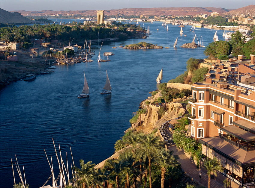 : Fiume Nilo - Barca, Egitto, Paesaggio Sfondo HD
