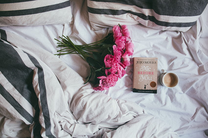 Flowers, Coffee, , , Book, Bed, Mood HD wallpaper