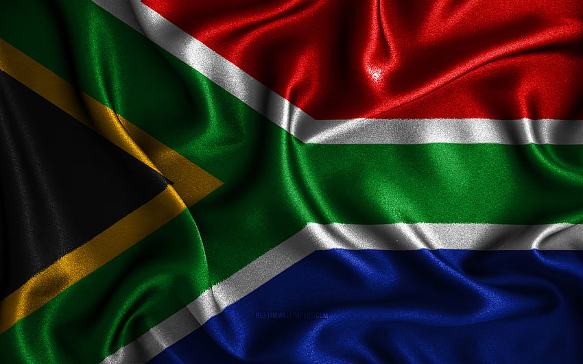 Bendera Afrika Selatan,, bendera bergelombang sutra, negara-negara Afrika, simbol nasional, Bendera Afrika Selatan, bendera kain, bendera Afrika Selatan, seni 3D, Afrika Selatan, Afrika, bendera 3D Afrika Selatan untuk Wallpaper HD