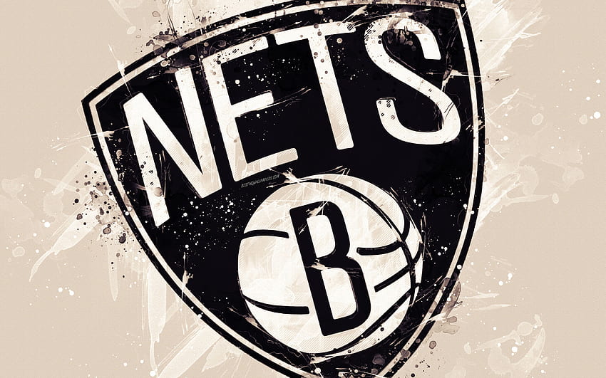 Brooklyn Nets, , art grunge, logo, club de basket-ball américain, fond grunge blanc, éclaboussures de peinture, NBA, emblème, Brooklyn, New York, États-Unis, basket-ball, Conférence de l'Est, National Basketball Association pour avec résolution Fond d'écran HD