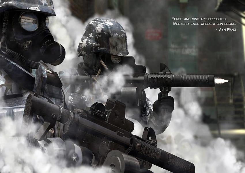 Força e Mente, militar, máscara, soldado, fumaça, arma, combate papel de parede HD