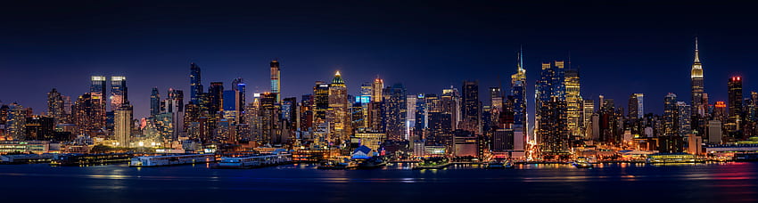 Manhattan, paesaggio urbano, notte, edifici, New York Sfondo HD