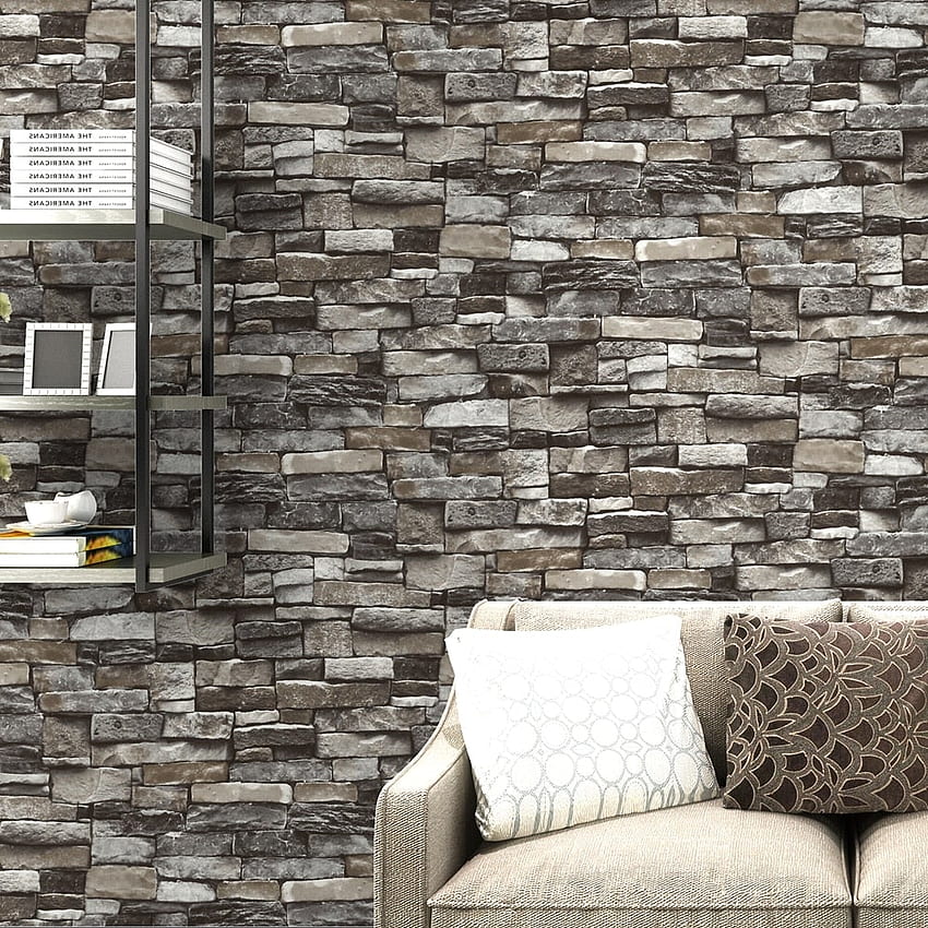 Rustic Grey Stone Red Brick 3D Design Retro Vintage Wall Cov – House.Boutique wallpaper ponsel HD