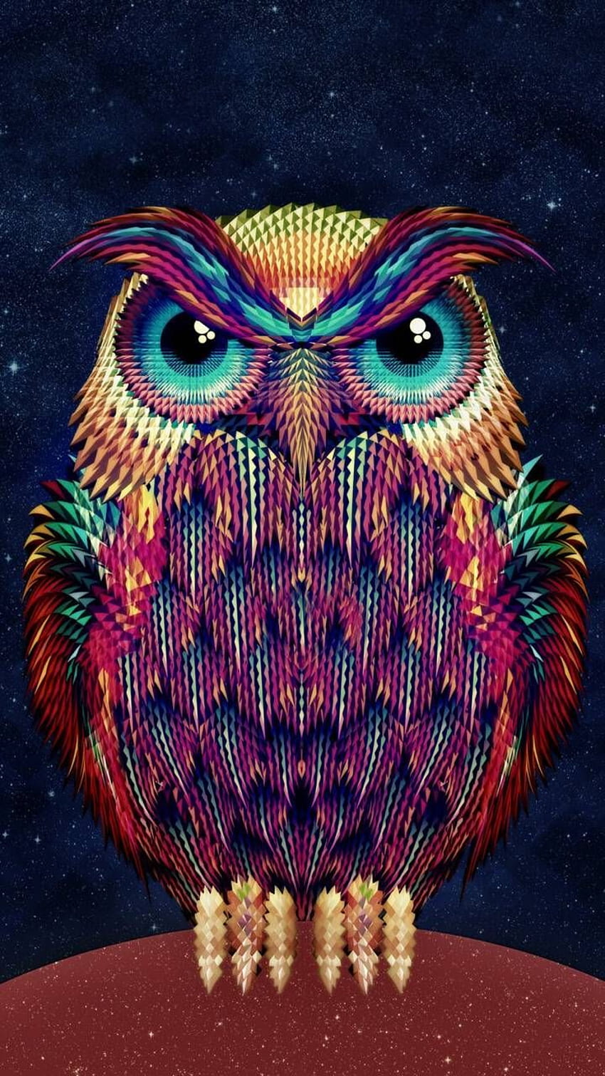 Sowa Telefon. Sowa, sztuka sowa, wydruki na płótnie naciągniętym, Trippy Owl Tapeta na telefon HD